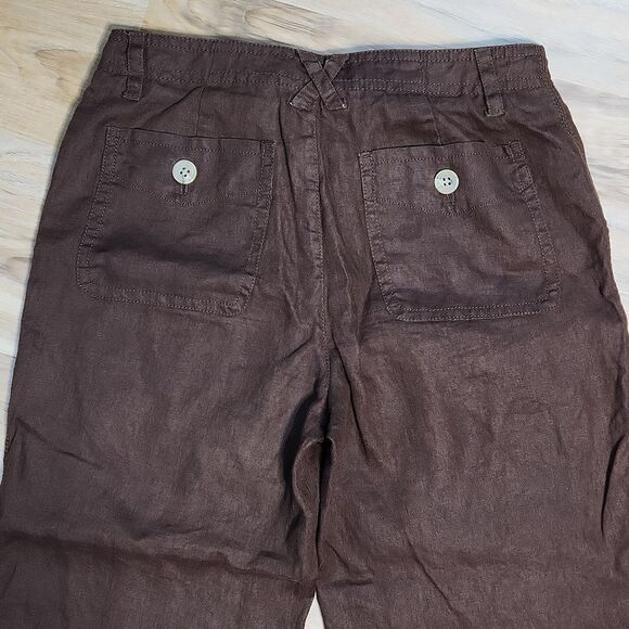 📐☔️🐞Liz Claiborne Brown Audra Linen Cropped Pants Size 6 - Picture 6 of 11